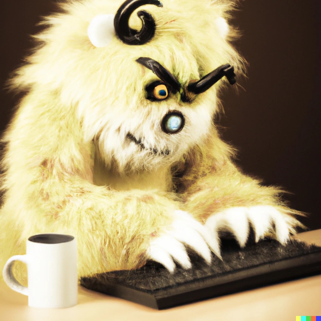 a furry next monster doing programming